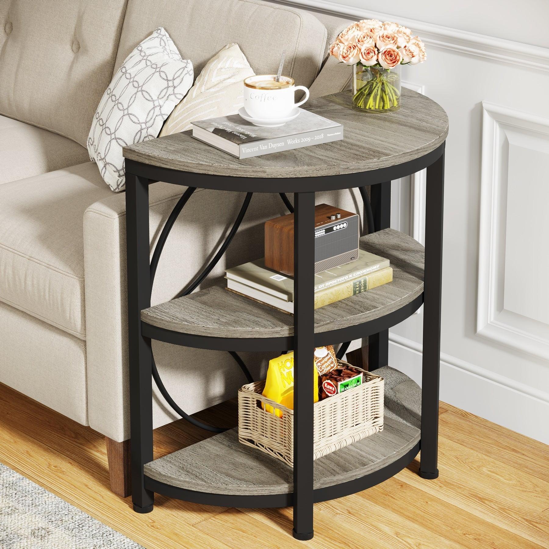 17 Stories 3-Tier Half Round End Table, Narrow Side Table with Metal Frame, Small Half Moon Accent Table for Living Room, Bedroom