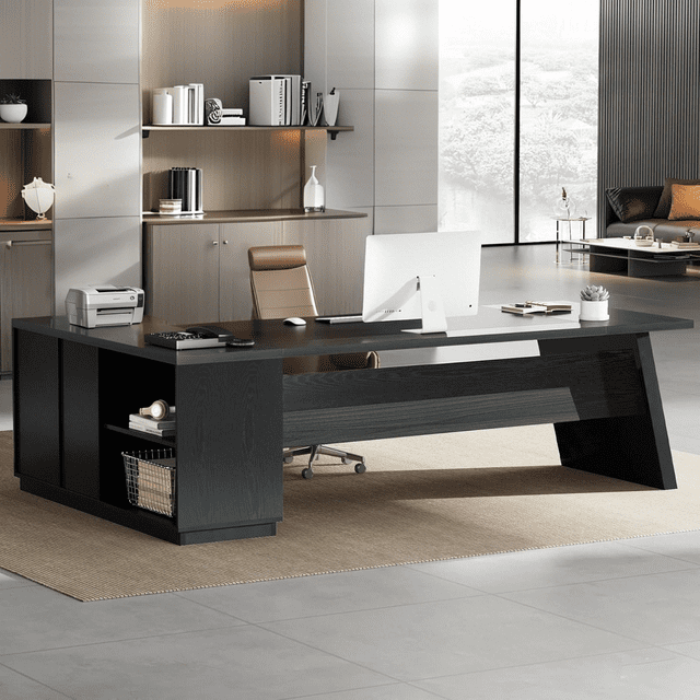 Tribesigns 78-Inch L-Shaped Executive Desk, Large Office Desk with Drawers and Lateral File Cabinet, Modern Computer Desk for Home Office, Gray & Black