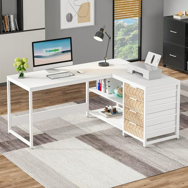 Tribesigns 59" L-Shaped Computer Desk, Reversible Corner Office Desk for Home Office, White