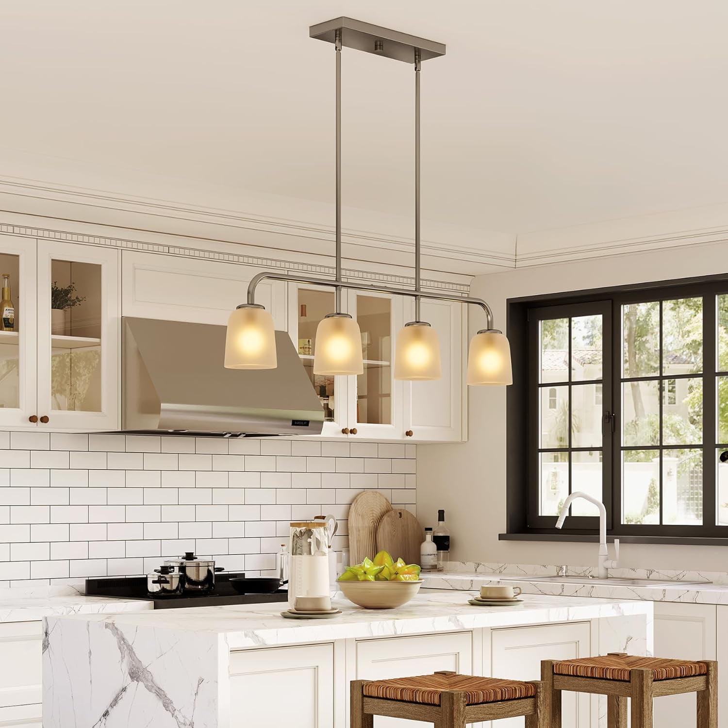 Tribesigns Pendant Lighting for Kitchen Island, 4-Light Pendant Lighting Modern with White Frosted Glass