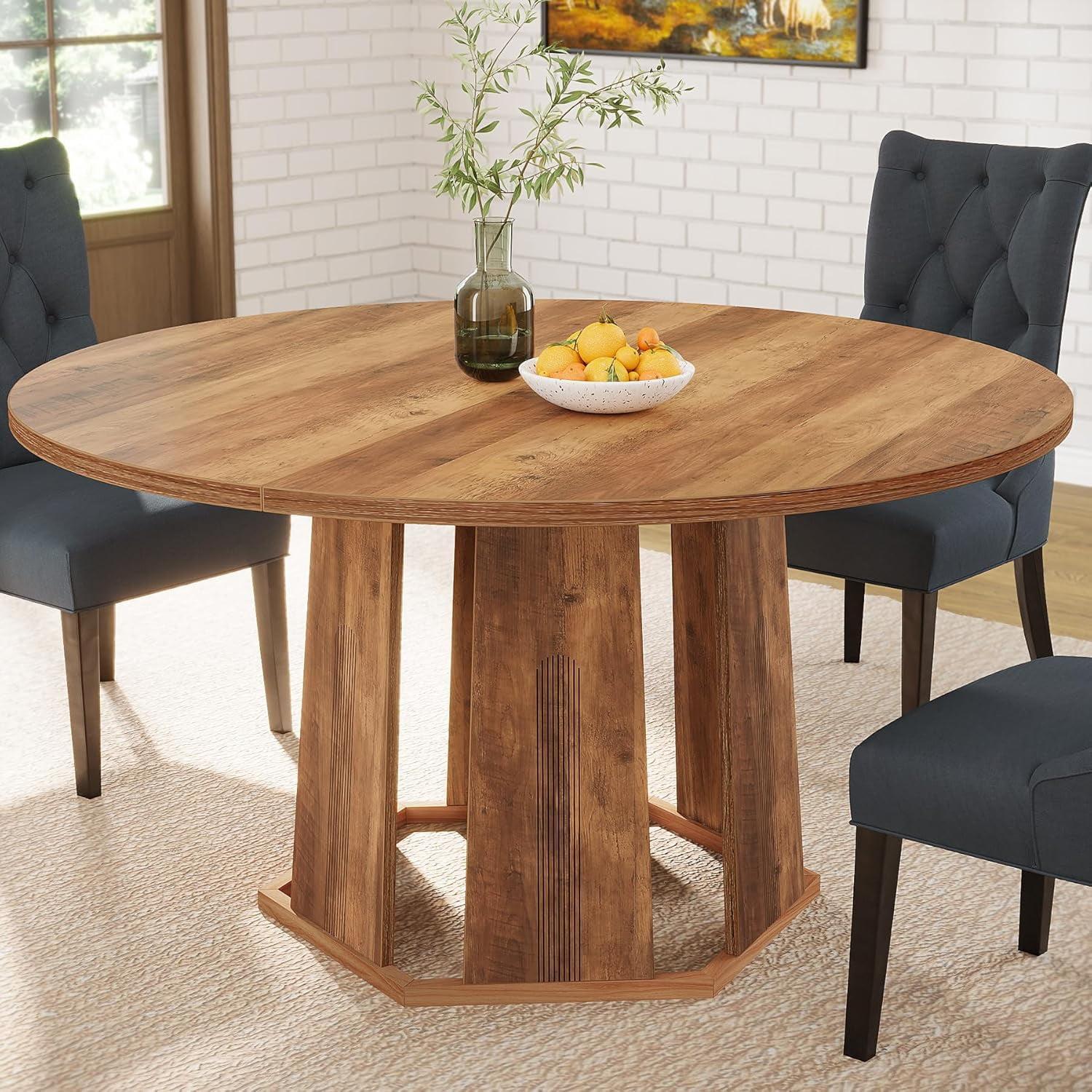 47-Inch Round Rustic Reclaimed Wood Farmhouse Dining Table