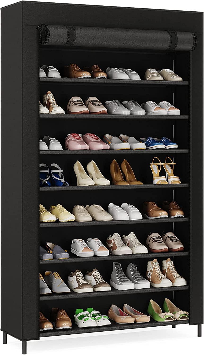 Black 9-Tier Fabric and Metal Stackable Shoe Rack