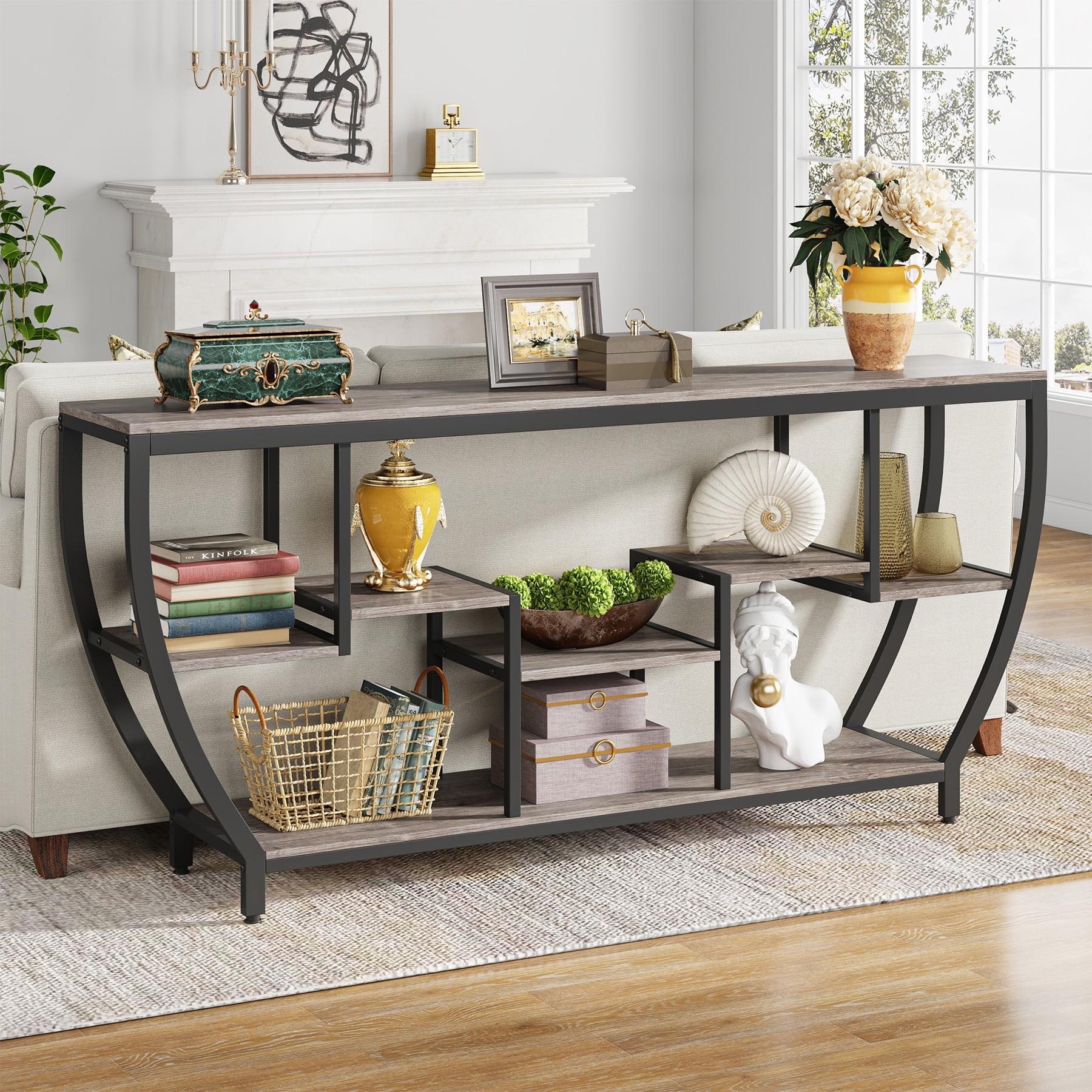 Gray Industrial Chic 70.9'' Console Table with Shelves