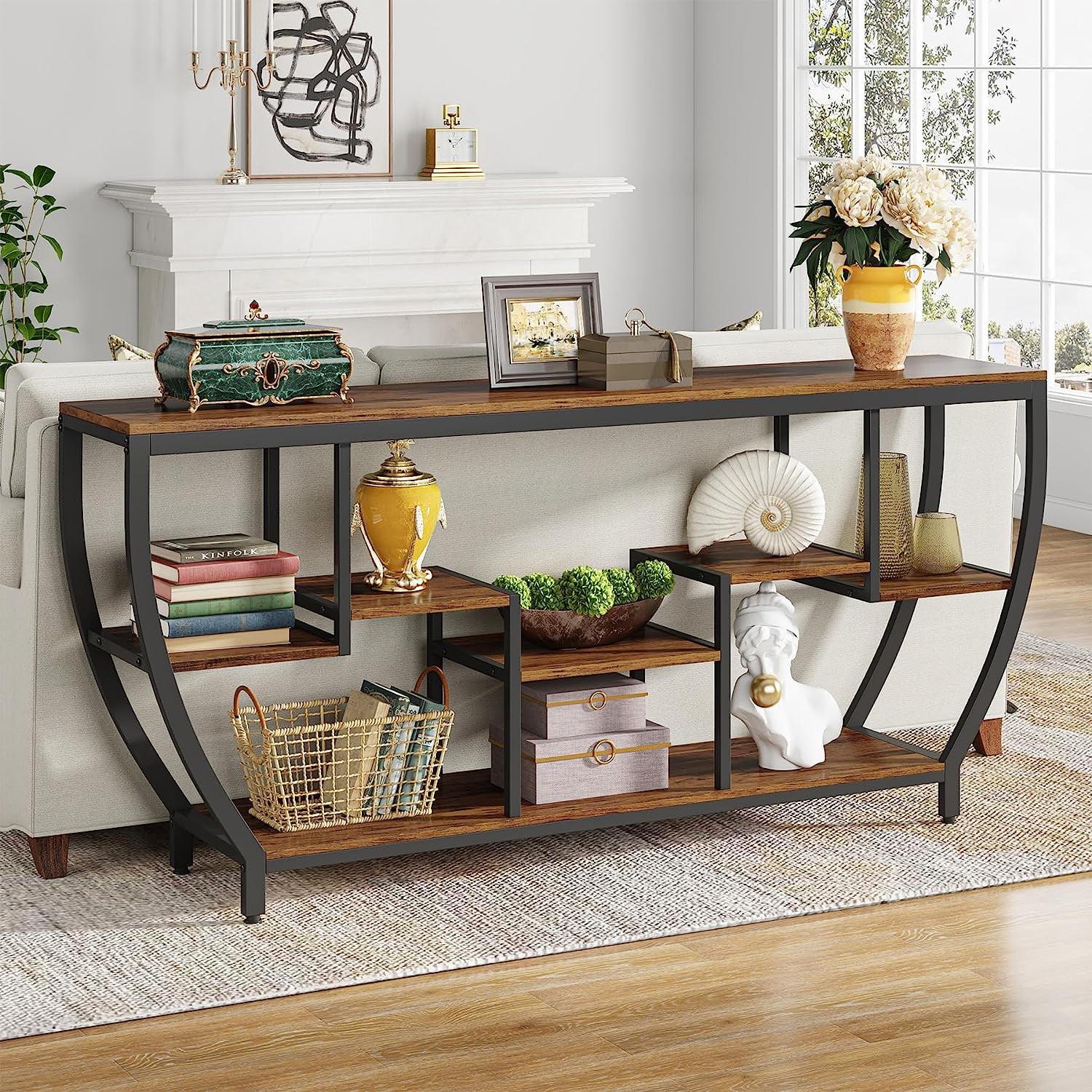 Tribesigns Sofa Console Table, 70.9 Inches Extra Long Console Table with Shelves, Rustic Behind The Couch Table with Storage, Industrial Table Behind Sofa Accent Table