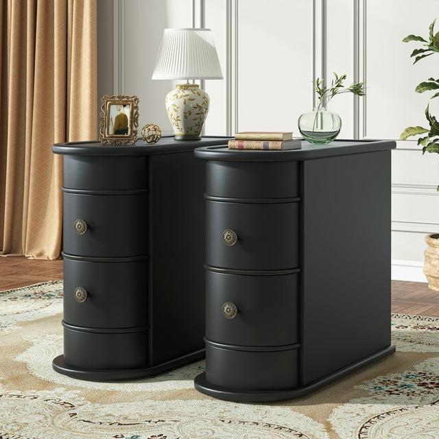 Hommoo Wood Narrow Nightstand with 2 Drawers Black