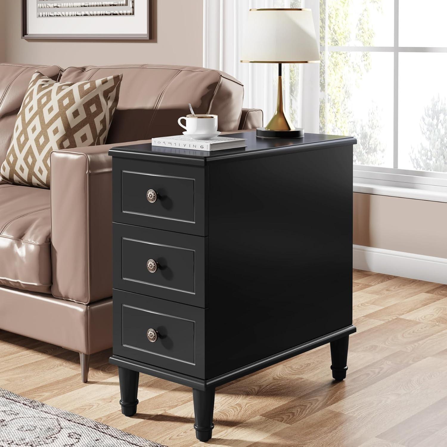 Tribesigns Solid Wood End Table with 3 Drawers
