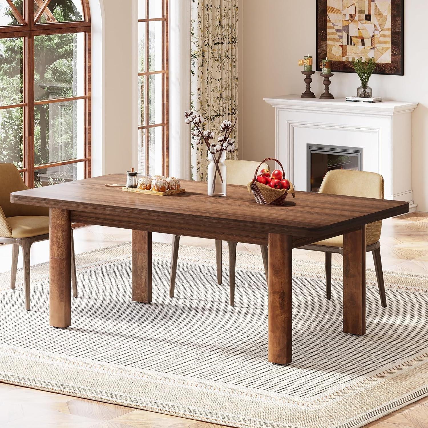Union Rustic Wood Dining Table For 4-6 People, 63 Inch Farmhouse Kitchen Table With Solid Wood Legs