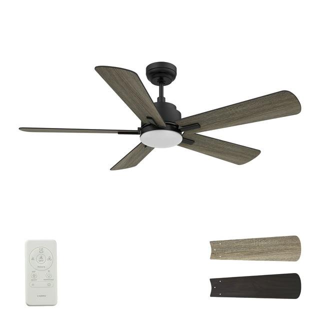 52" 5 Baldes Smart Wifi Ceiling Fan with Remote and Dimmable LED Light Dark Wood