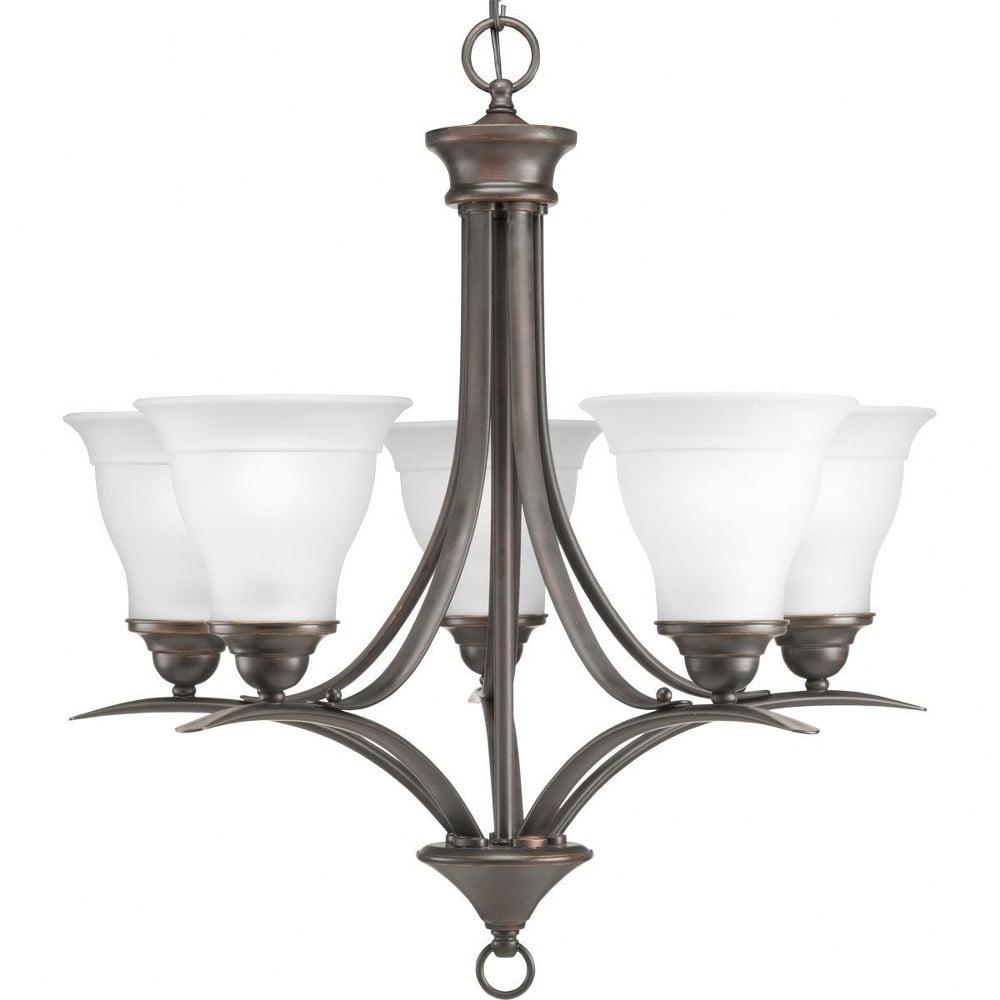 Progress Lighting Trinity 5-Light Chandelier, Steel, Antique Bronze, Etched Glass Shades