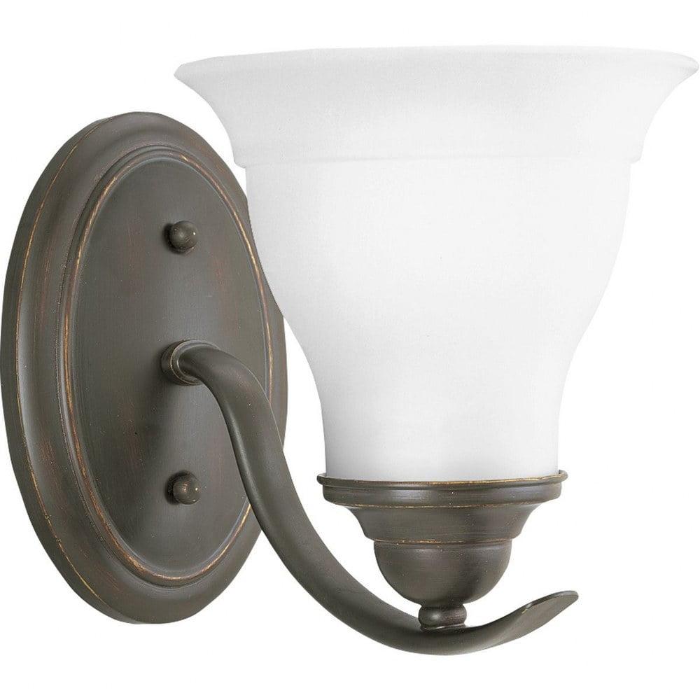 Progress Lighting Trinity 1-Light Bath Fixture, Ceramic, Antique Bronze, Etched Glass Shade