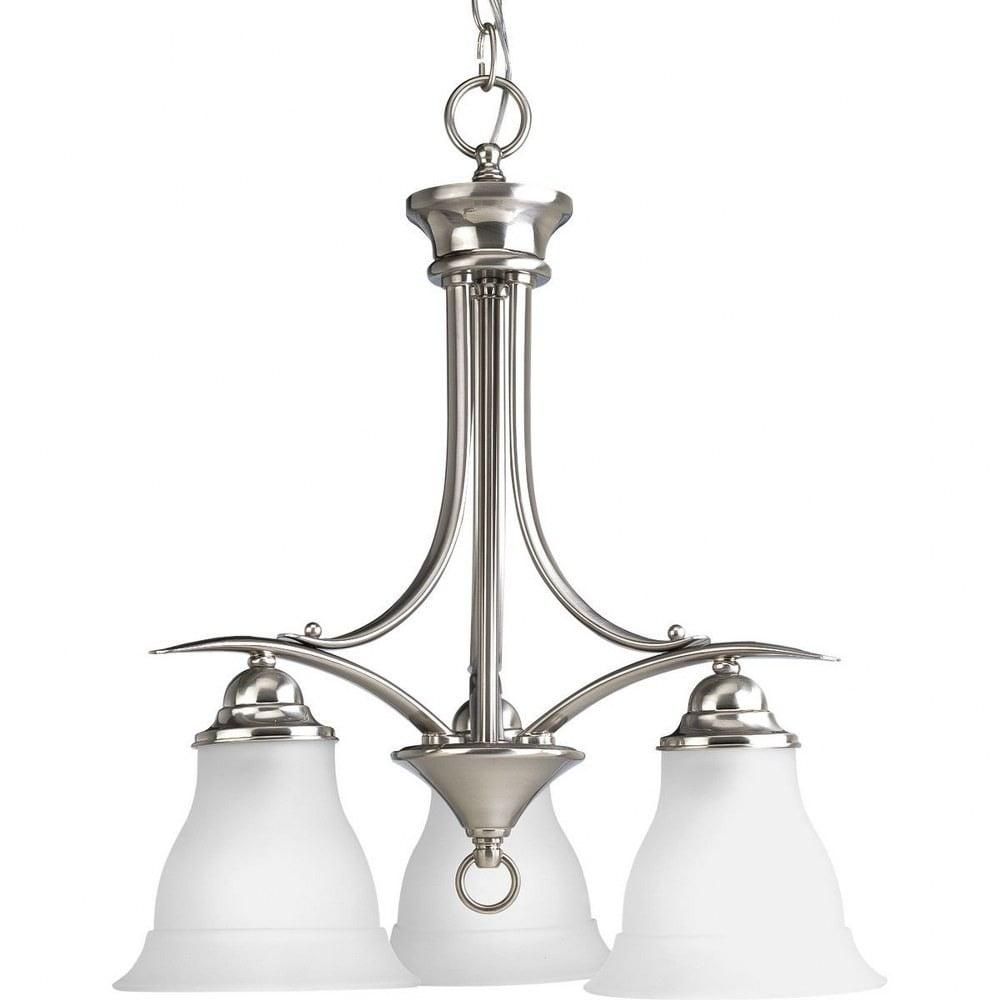 Trinity Brushed Nickel Mini 3-Light Chandelier with Etched Glass Shades