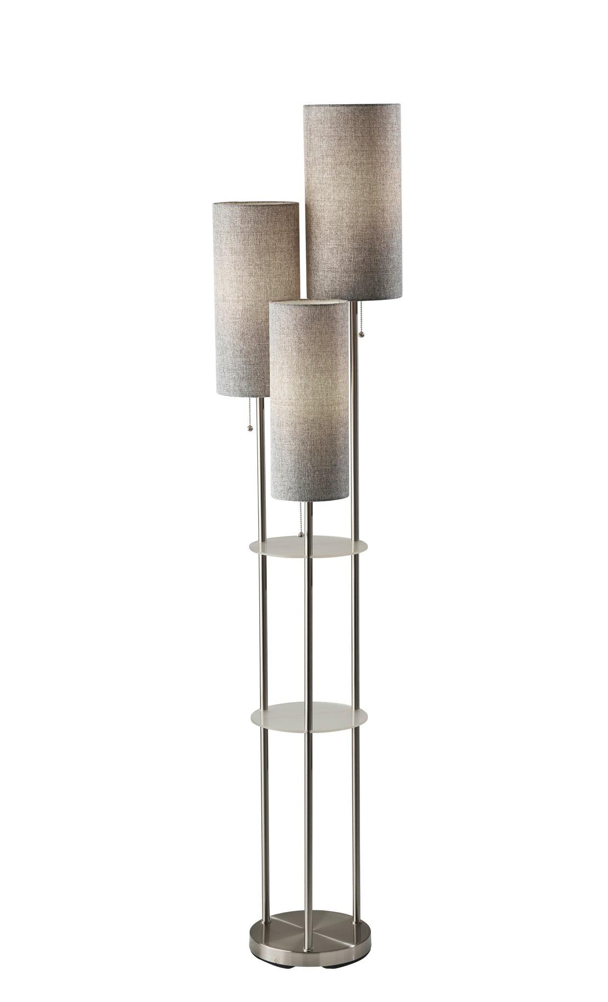 Brushed Steel Trio Shelf Floor Lamp with Frosted Acrylic Shelves