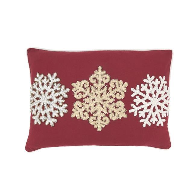 Saro Lifestyle Trio Snowflake Embroidered Down Filled Throw Pillow, 14"x20", Red