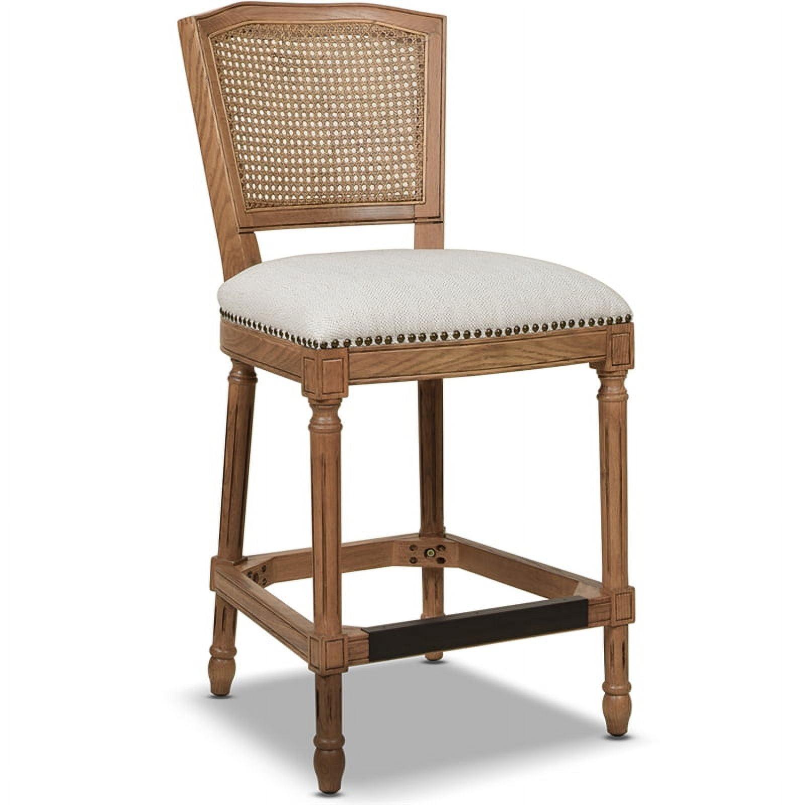 French Country Oak & Wicker Counter Bar Stool in White Pepper
