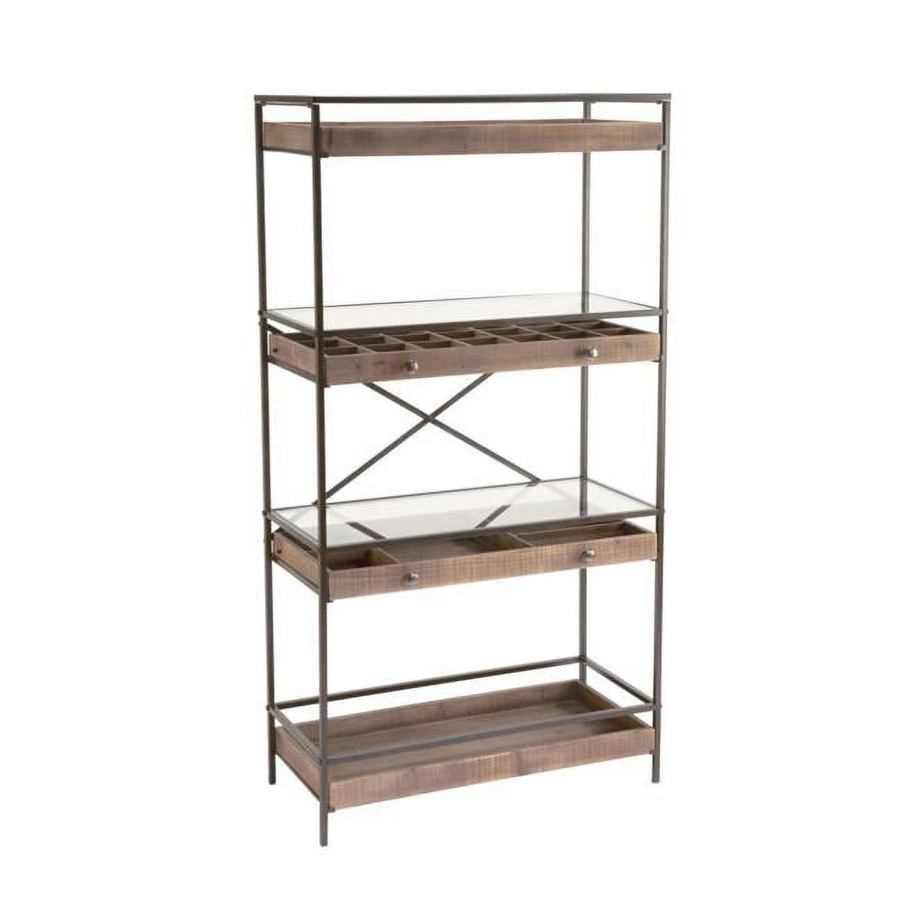 Medium Wood and Glass Adjustable Display Bookcase with Sliding Drawers