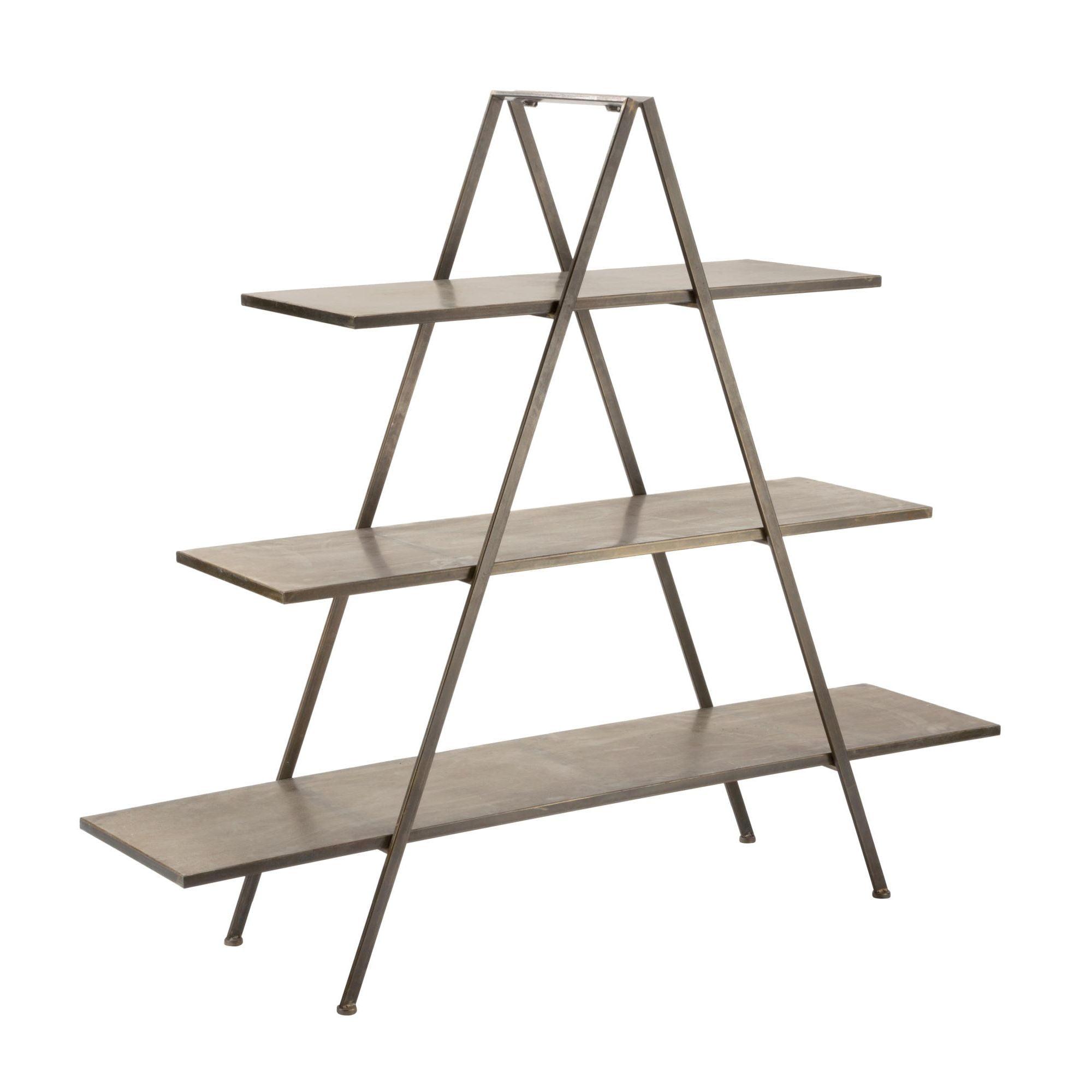 63" Brown Metal Three-Tier A-Frame Ladder Shelf