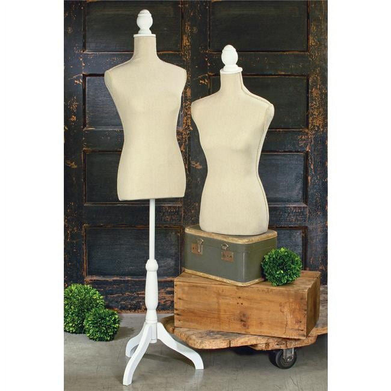 Cream Linen Floor Standing Mannequin with Adjustable White Wood Base