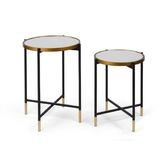 Tripar Metal Mirror Side Table, Gold & Black - Set of 2