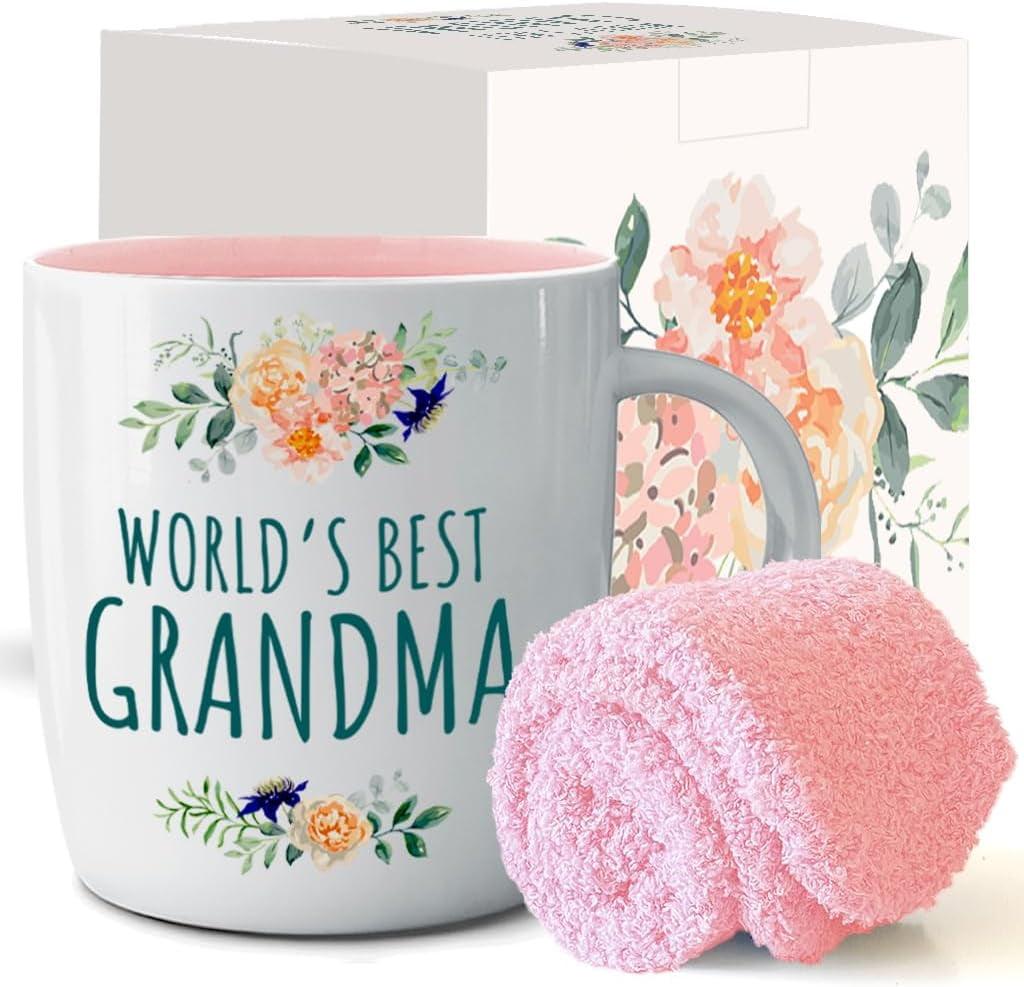 World's Best Grandma White Ceramic Mug with Cozy Socks