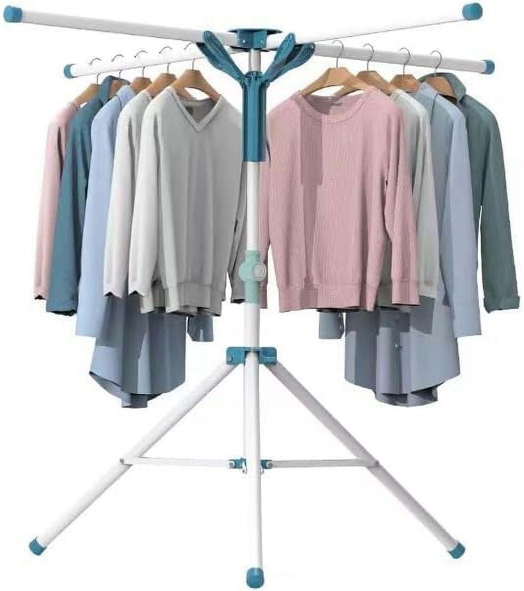 Blue Adjustable Tripod Clothes Drying Rack with Stainless Steel Frame