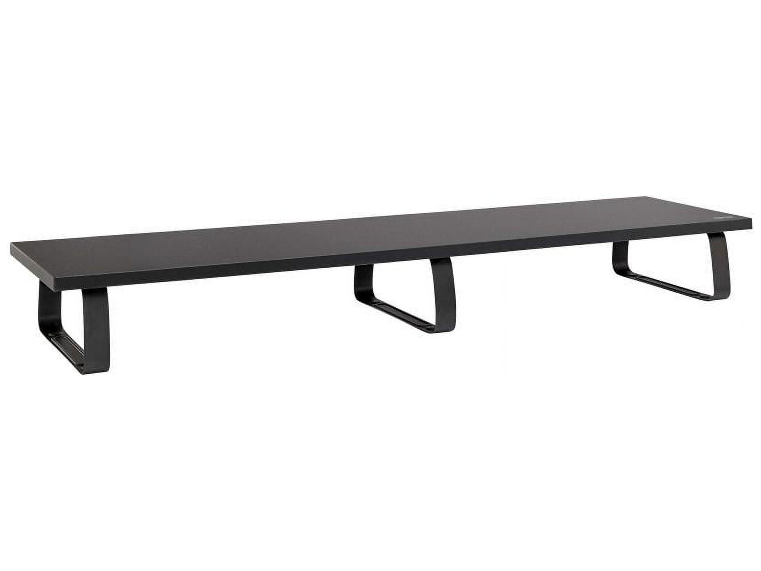 Extra-Wide Black Wood and Steel Dual-Monitor Riser Stand