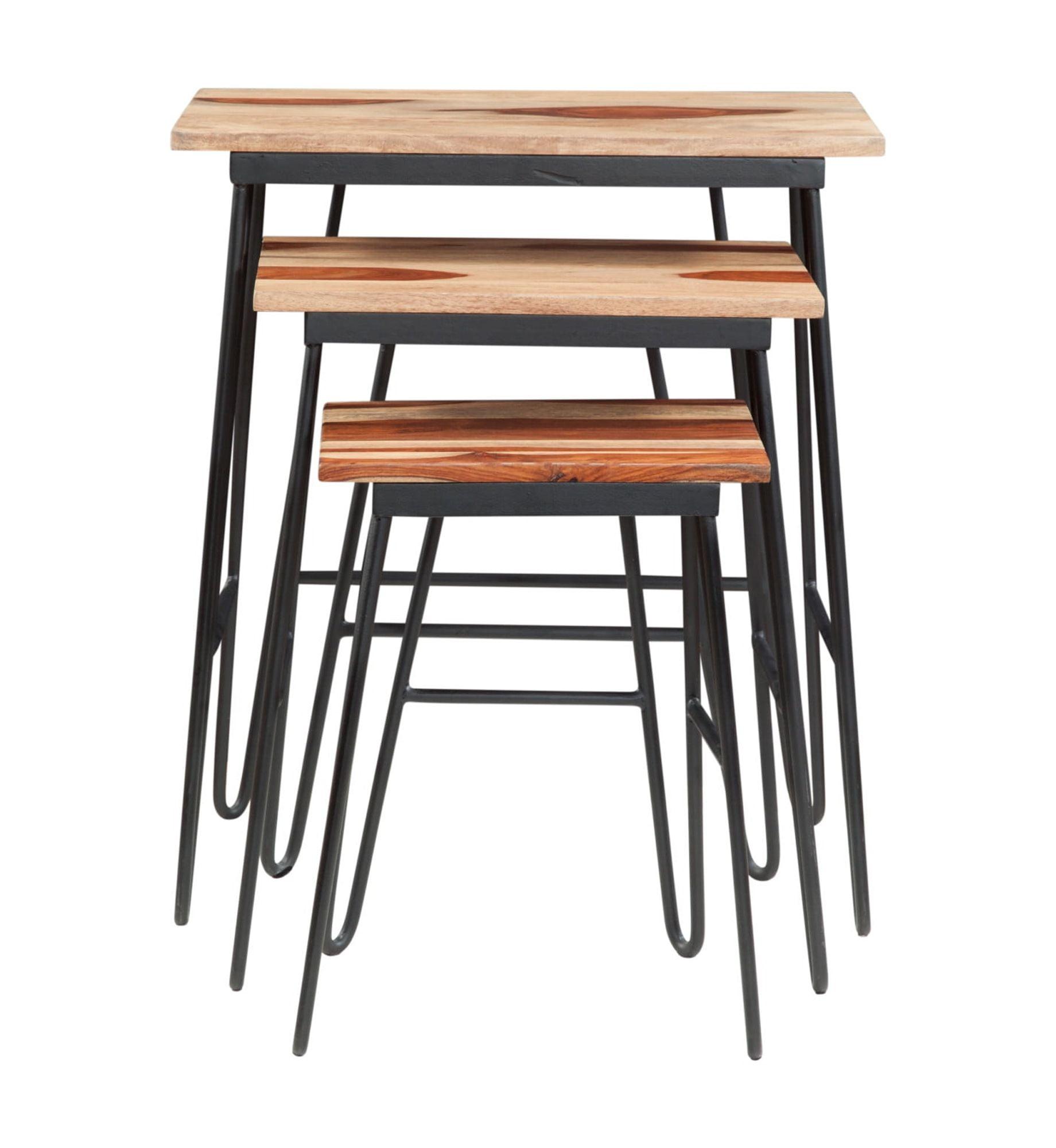 Steve Silver Tristan 3 Piece Nesting Table Set in Wood with Black Metal Base