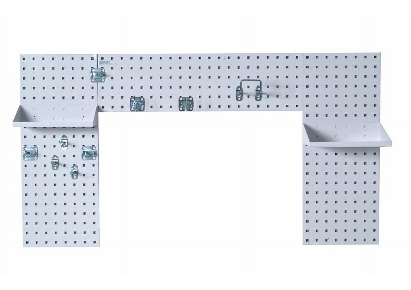 Triton Products® Silver Laundry Room Organizer Kit with (3) 18 Gauge Steel Square Hole Pegboard, (2) Steel Shelves and 9 pc. LocHook Assortment