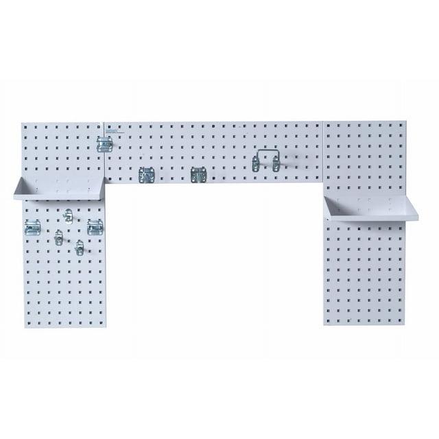Triton Products® Silver Laundry Room Organizer Kit with (3) 18 Gauge Steel Square Hole Pegboard, (2) Steel Shelves and 9 pc. LocHook Assortment