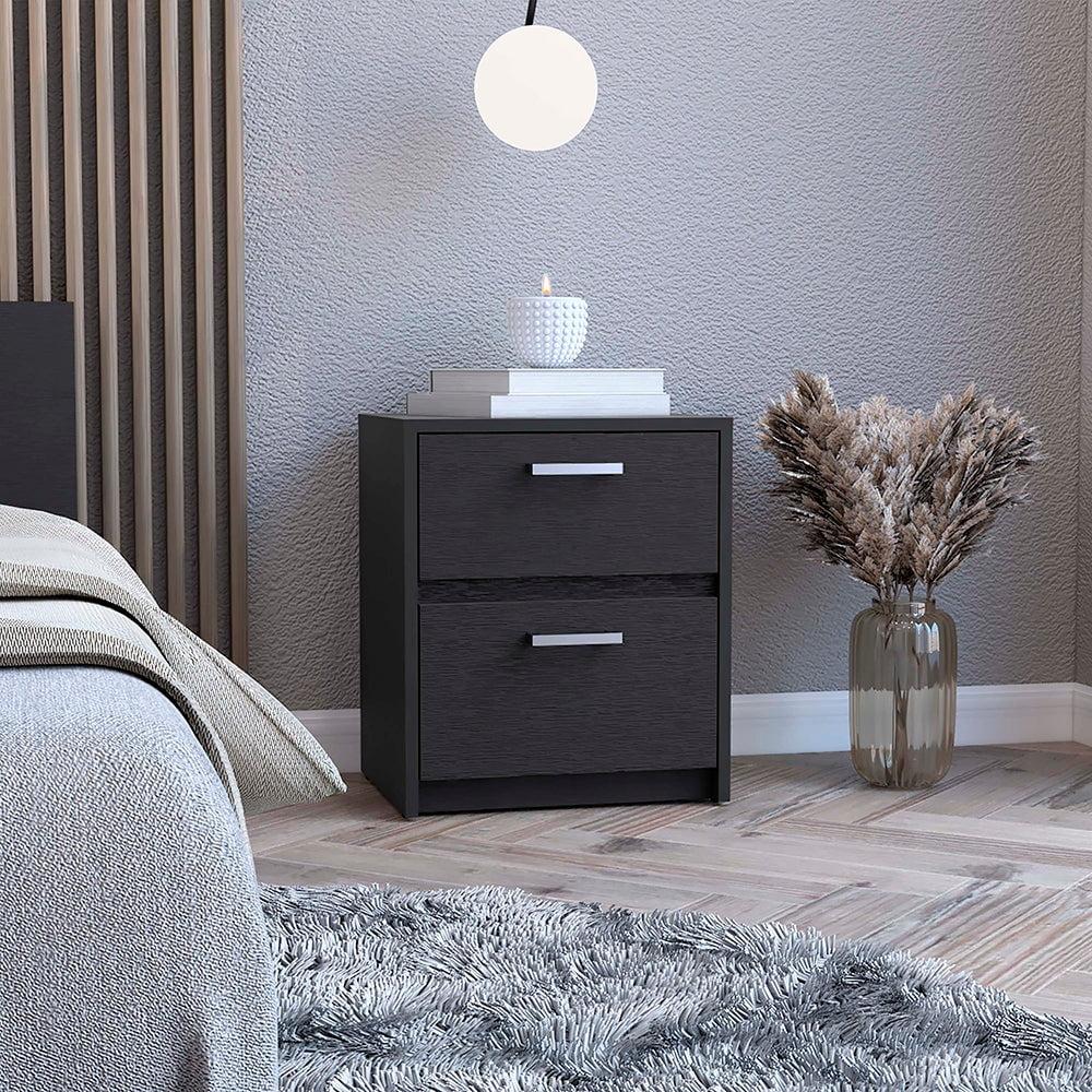 Trivor 2 Drawers Nightstand, Metal Handles