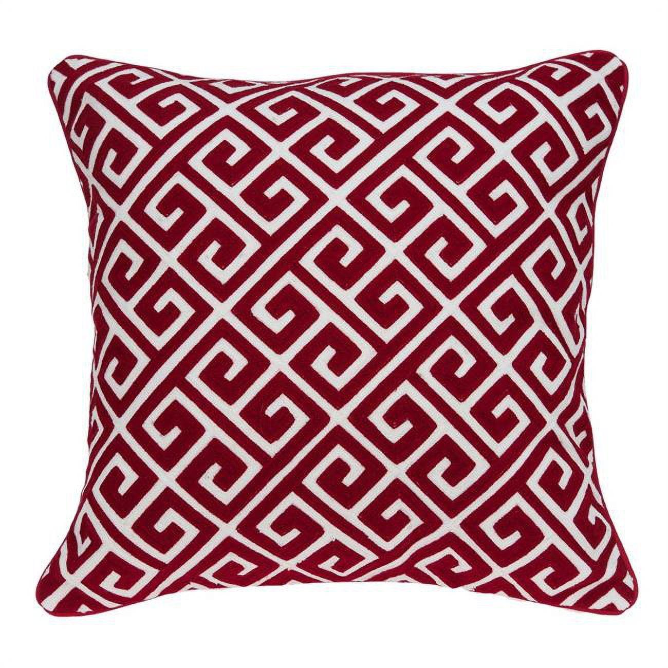 Parkland Trix Red and White Embroidered Cotton Throw Pillow