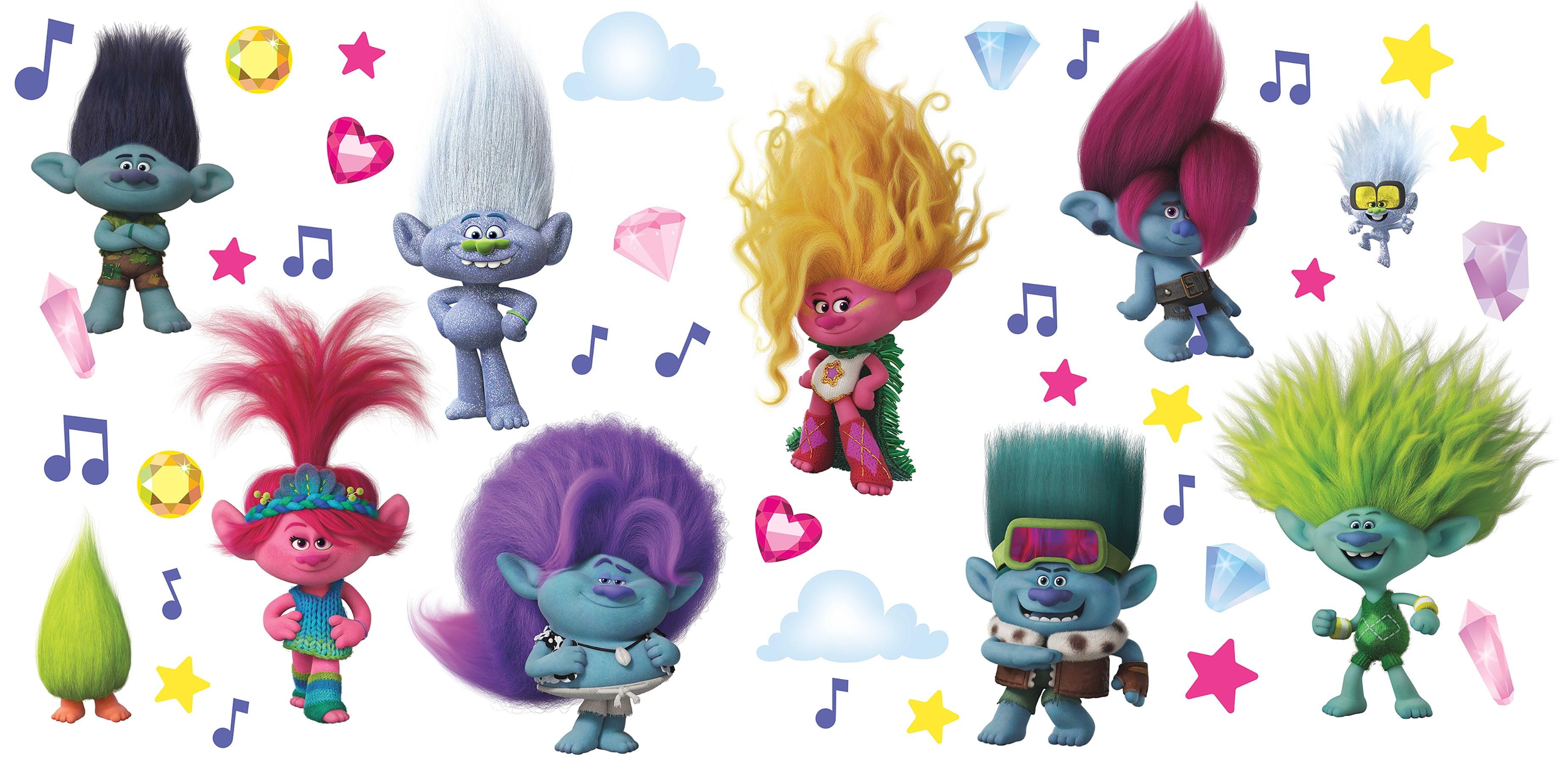 Room Mates Trolls 3 Band Together with Glitter Wall Decals