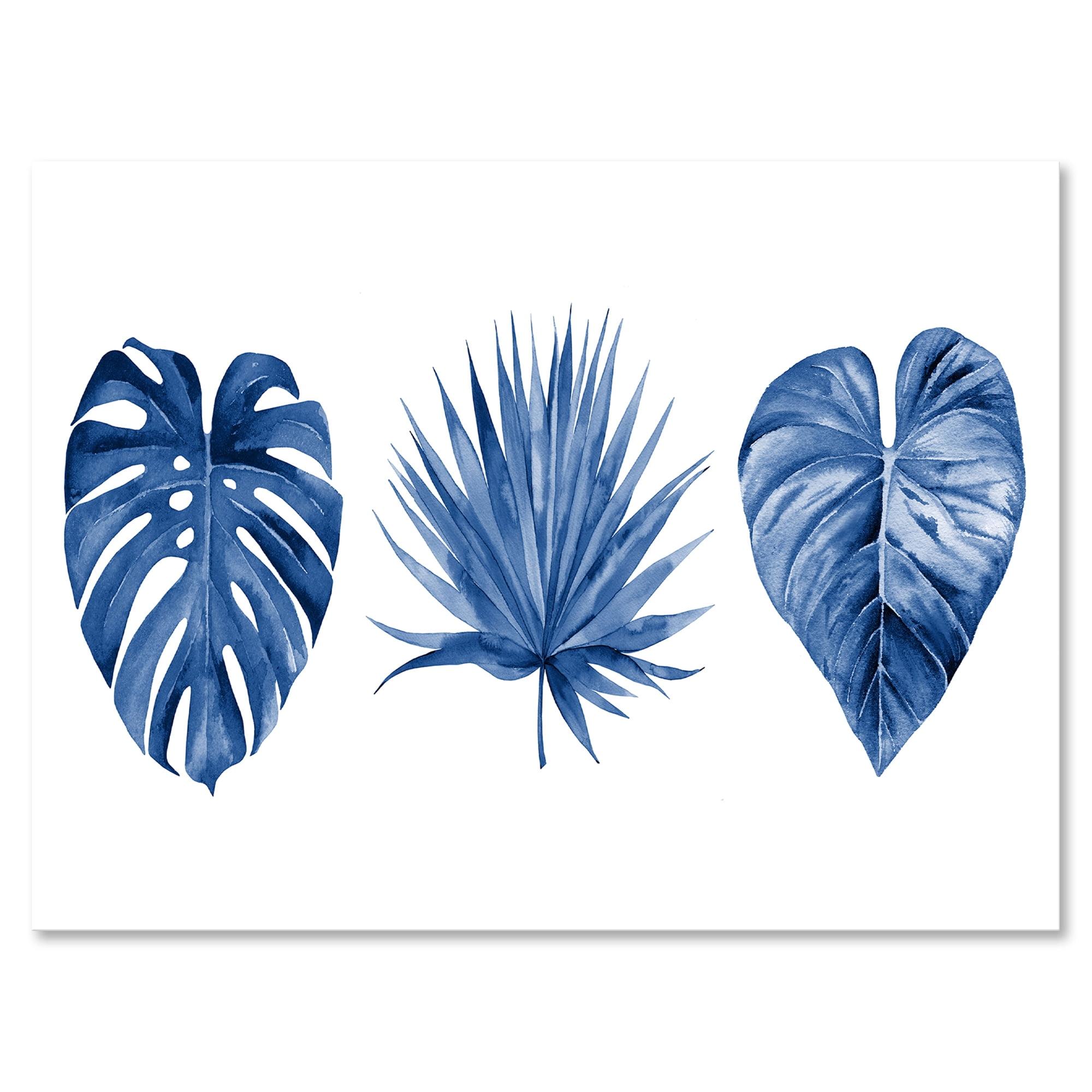 Tropical Leaves In Classic Blue 8 in x 12 in Painting Canvas Art Print, by Designart