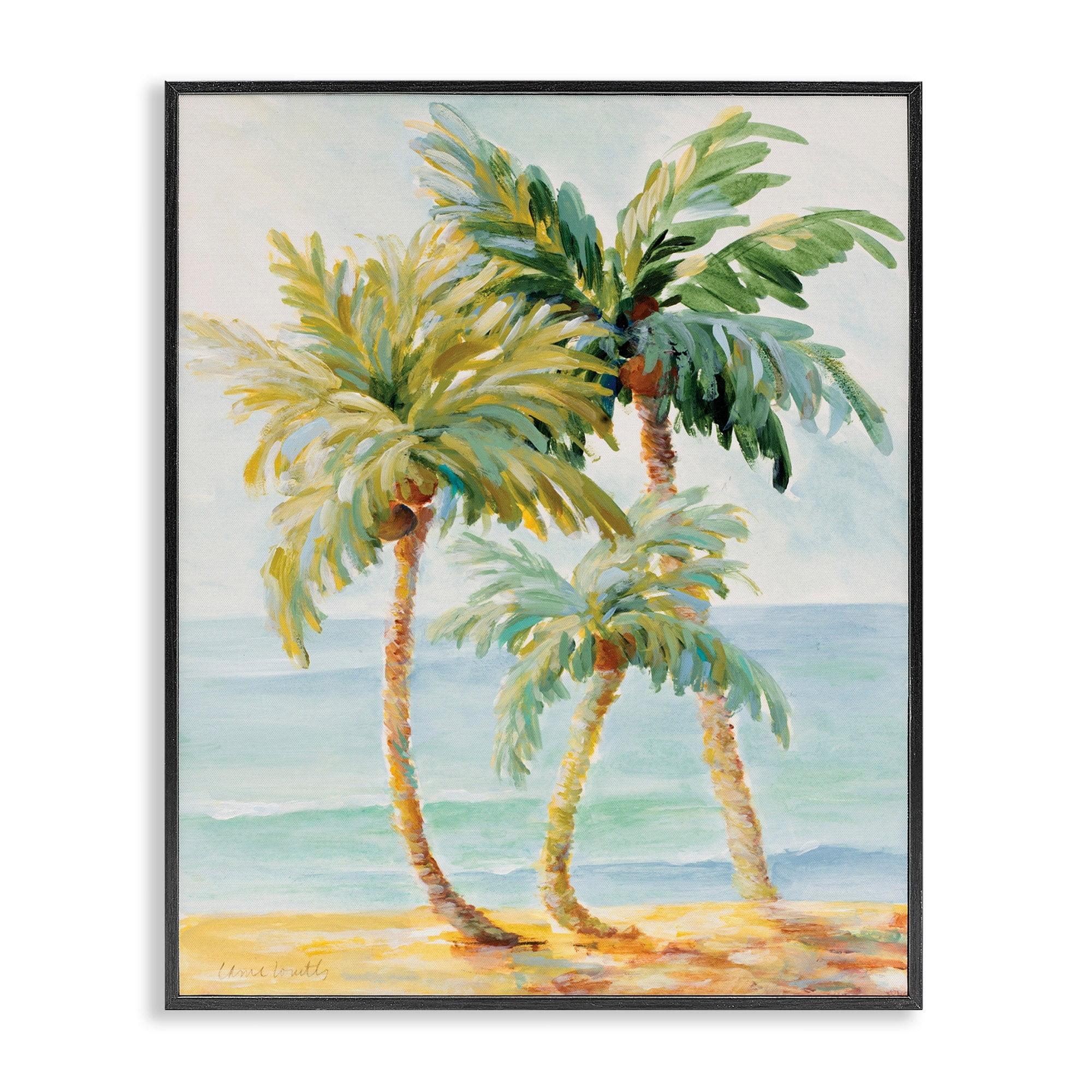 Stupell Industries Tropical Palm Trees on Coastal Beach Sand Black Framed Giclee, 16 x 20