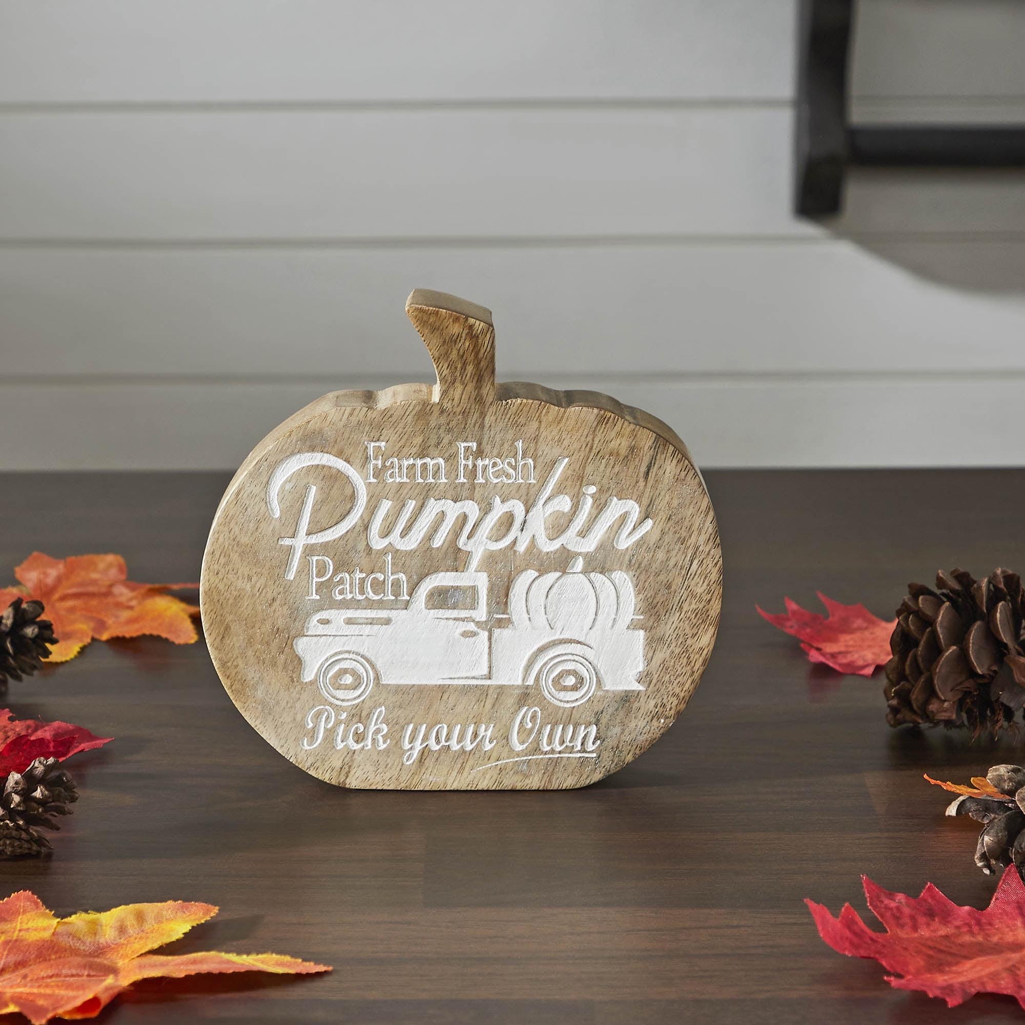 VHC Brands Farm Fresh Pumpkin Patch Pumpkin Shaped Wood Decor 6.25x6x1.25