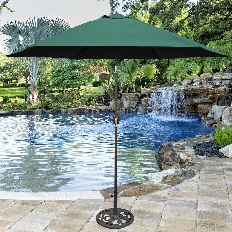 9 ft Green Polyester Market Umbrella with Bronze Aluminum Pole