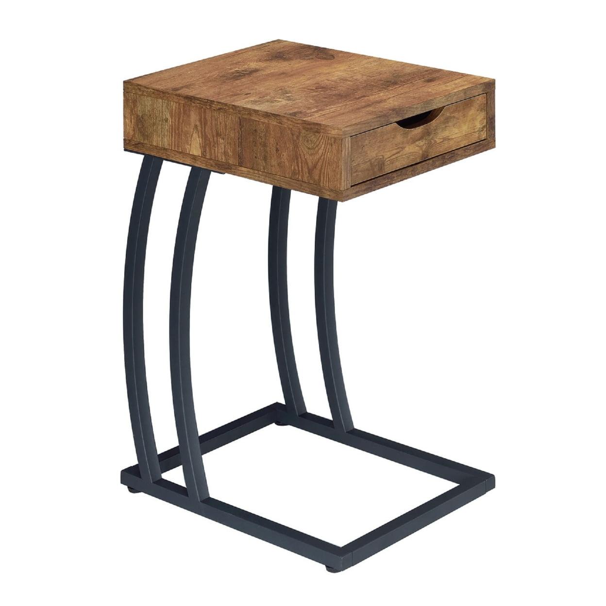 Transitional Antique Nutmeg Wood & Metal End Table with Charging Station