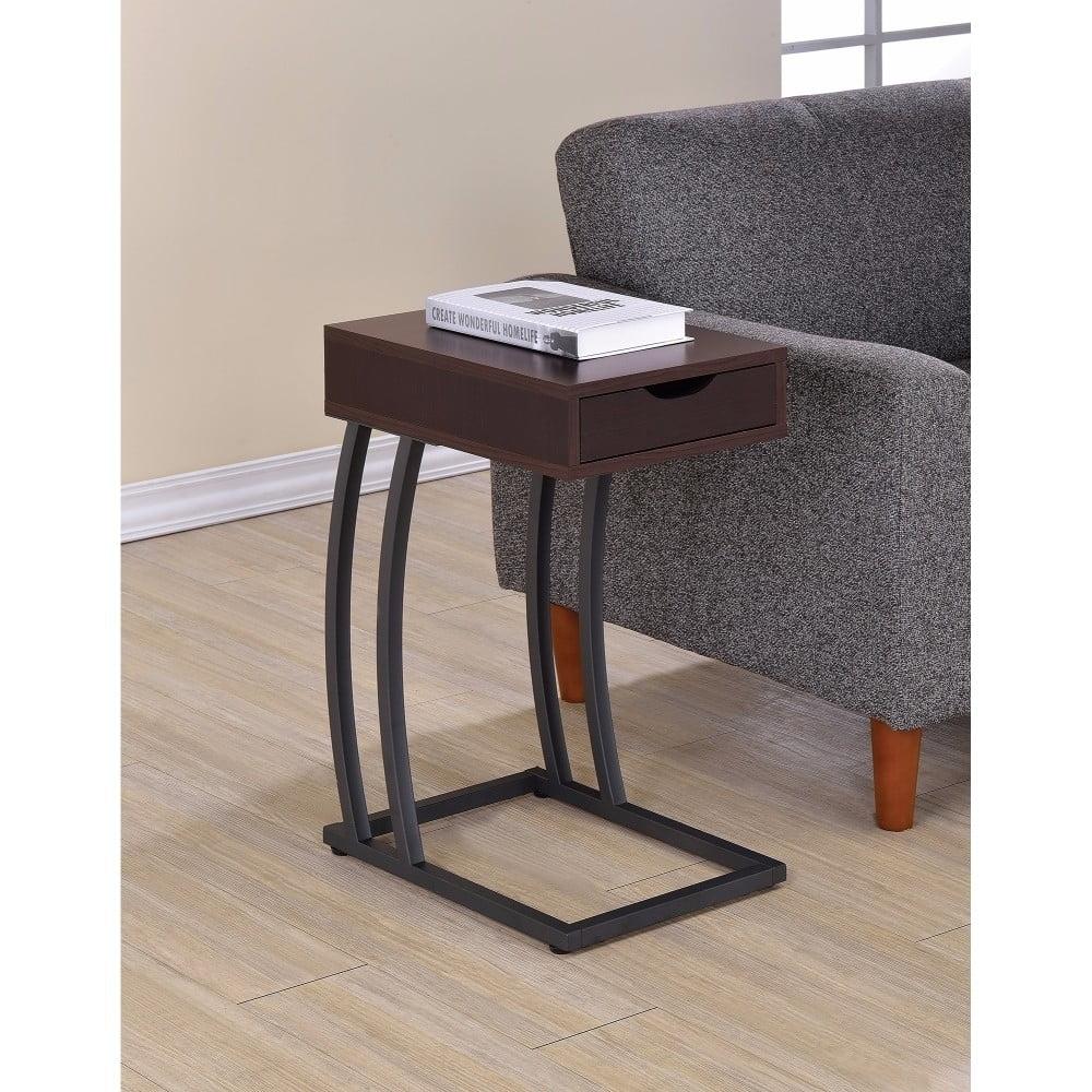 Brown Wood and Metal Rectangular Accent Table with Storage