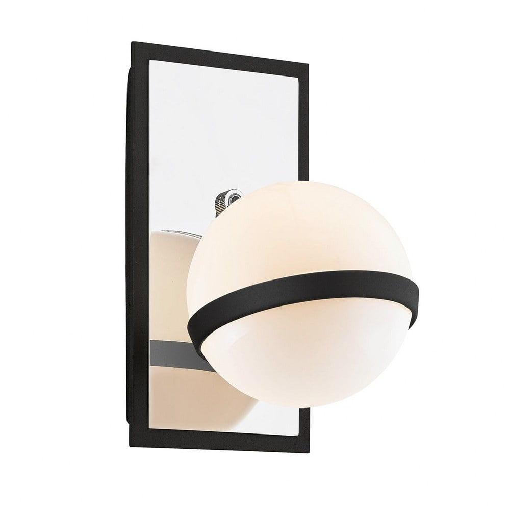 Carbide Black Iron Wall Sconce with Polished Nickel and Gloss Opal Shade