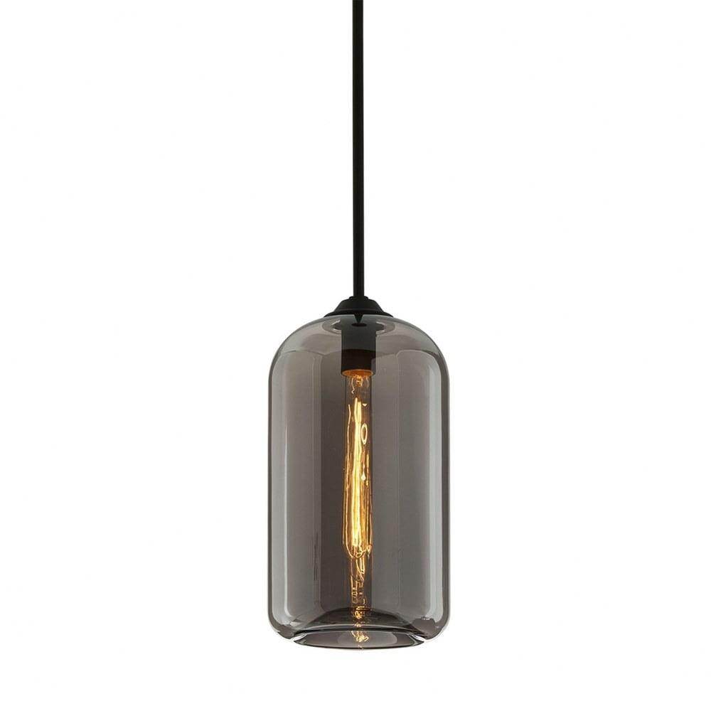 Sleek Satin Black Mini Pendant with Plated Smoke Glass Shade