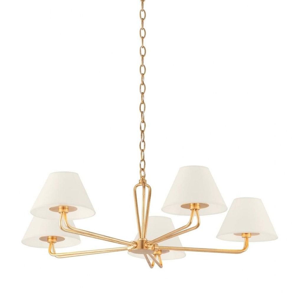 Elegant Gold and Black 5-Light Chandelier with Linen Shades