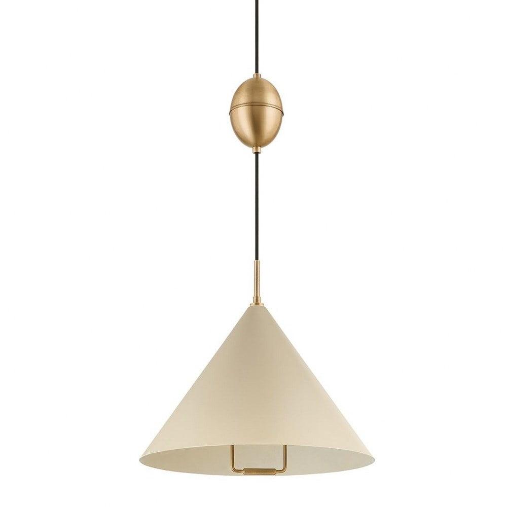 Maria Adjustable Pendant Light in Patina Brass with Soft Sand Shade