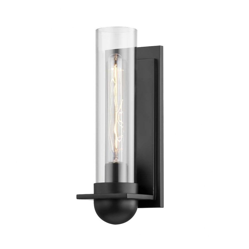 Sleek Satin Black Iron Wall Sconce with Clear Glass Shade