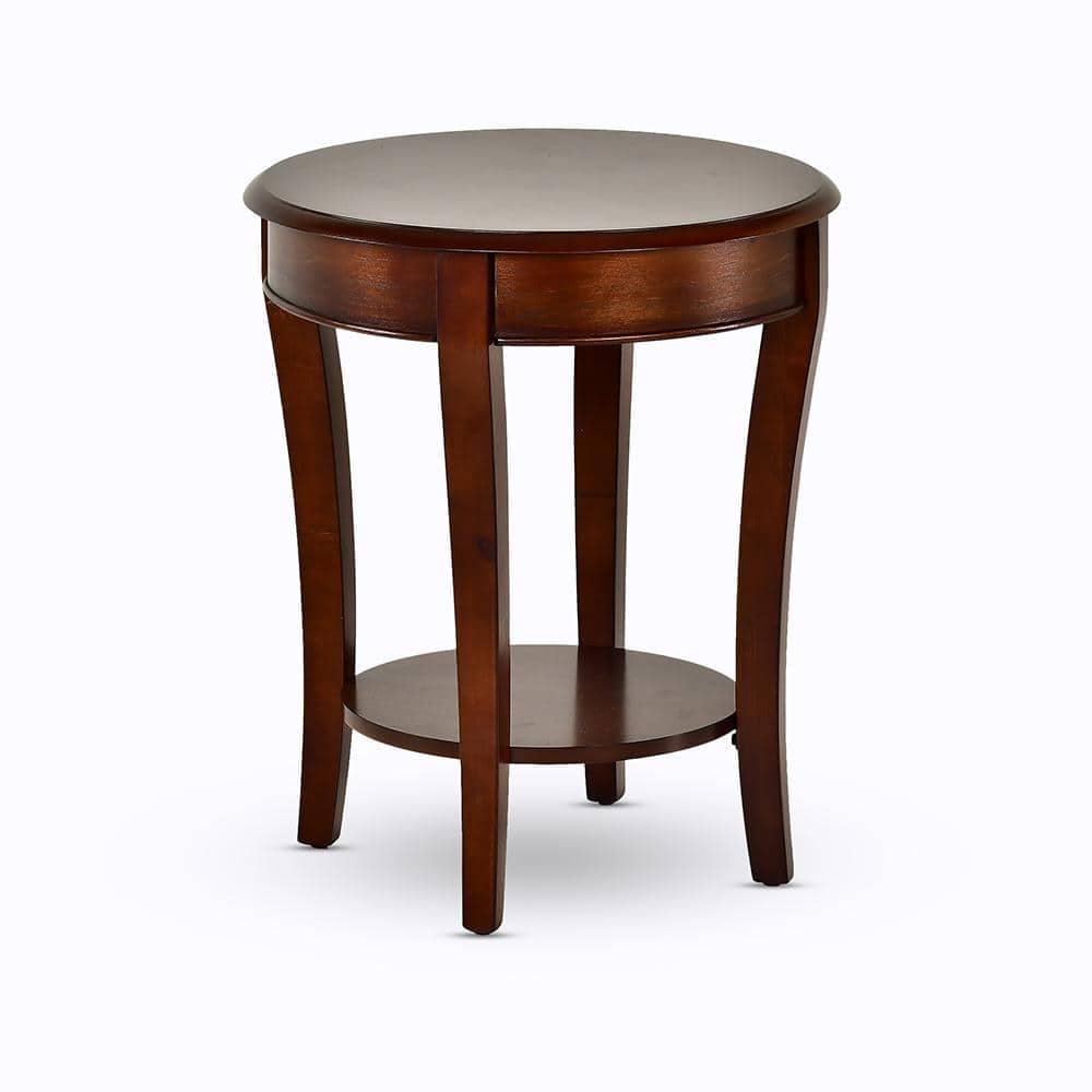 Cherry Brown Round Wood and Metal End Table