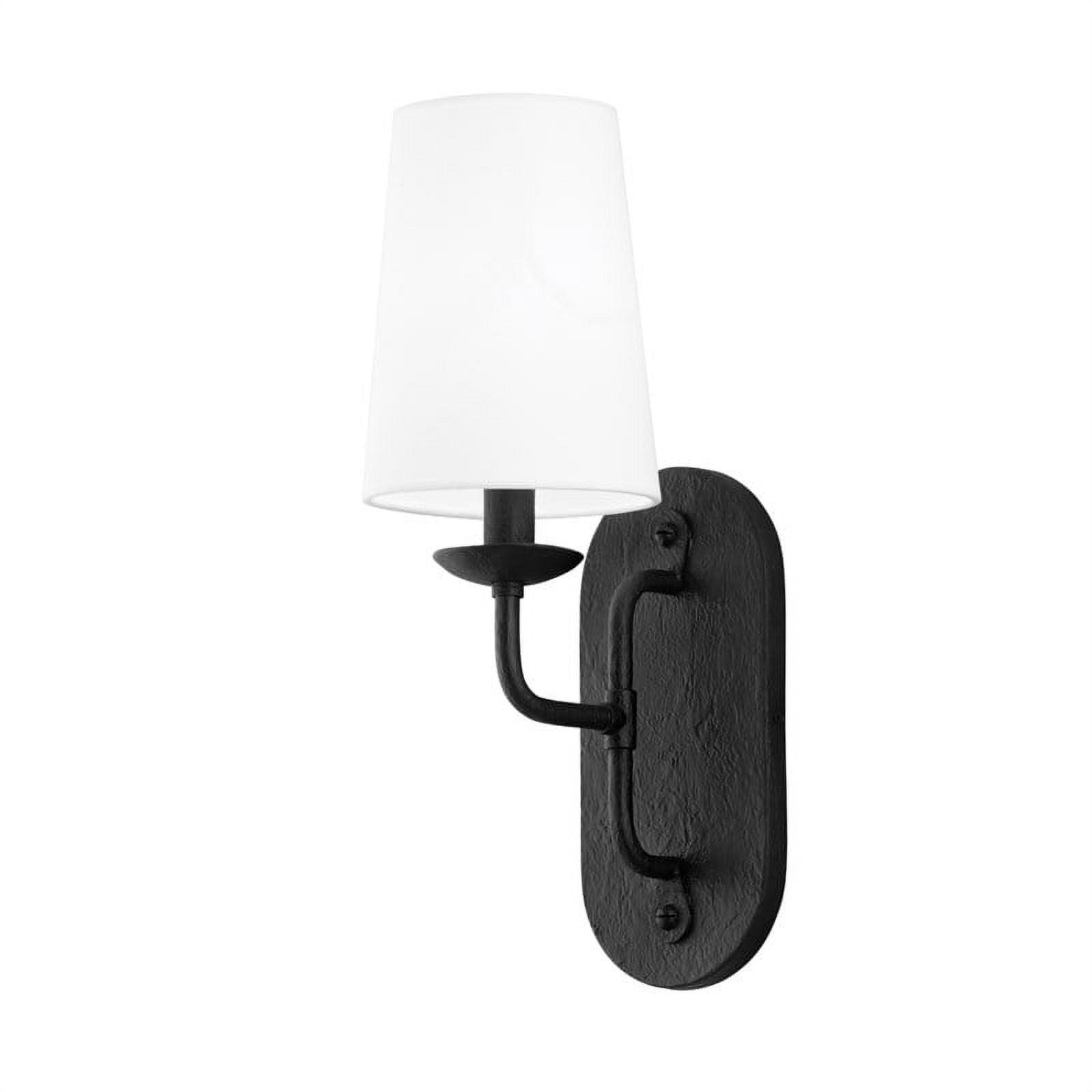 Black Iron Direct Wired Dimmable Sconce with White Linen Shade