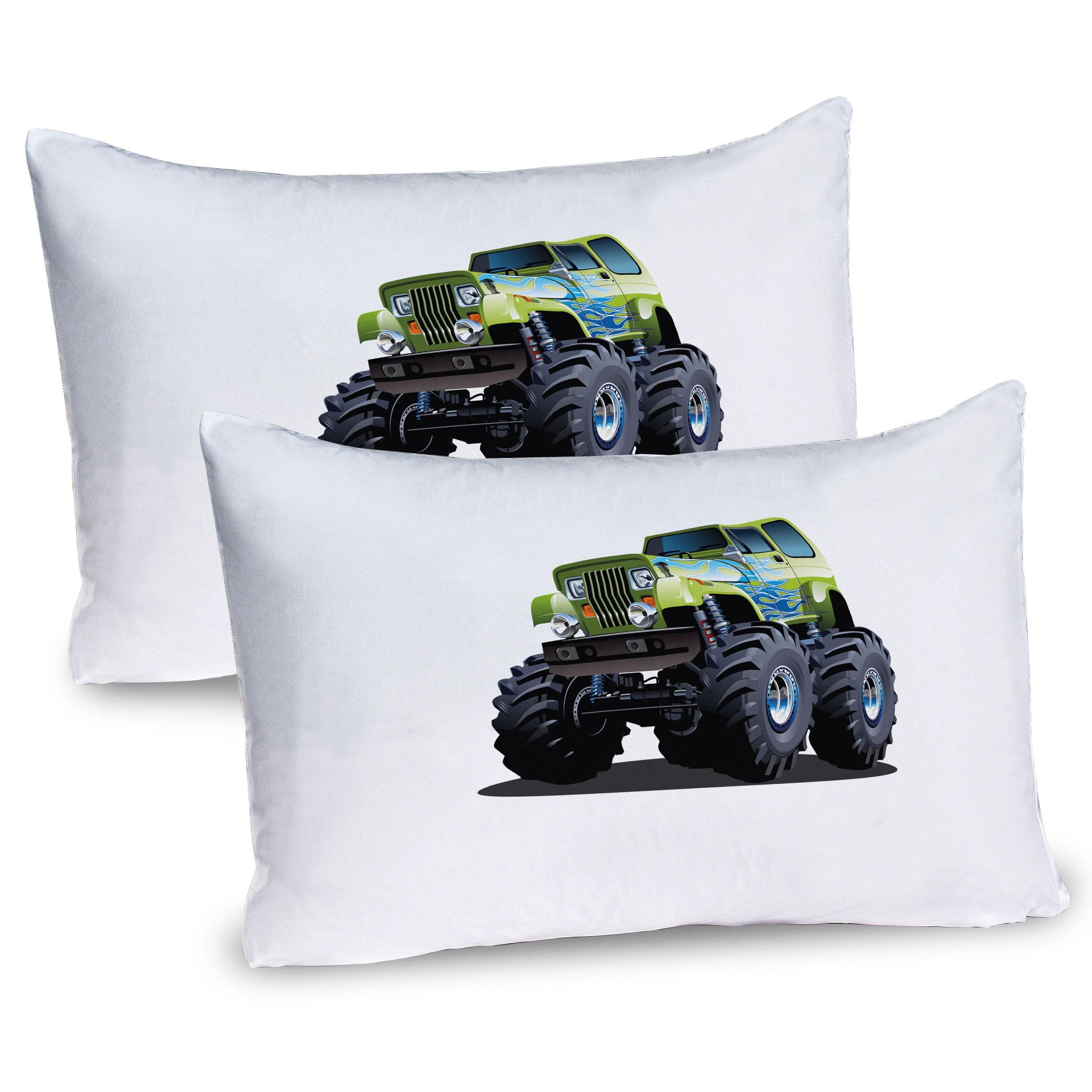 Apple Green Dark Taupe Monster Truck Microfiber Pillow Shams Set