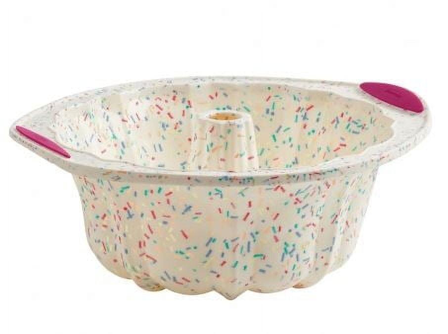 Trudeau Structure Silicone 10 Cup Fluted Cake Pan, Confetti/Fuchsia