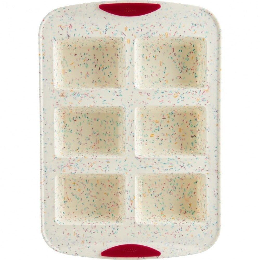 Trudeau Structure Silicone 6 Cavity Mini Loaf Pan, Confetti/Fuchsia