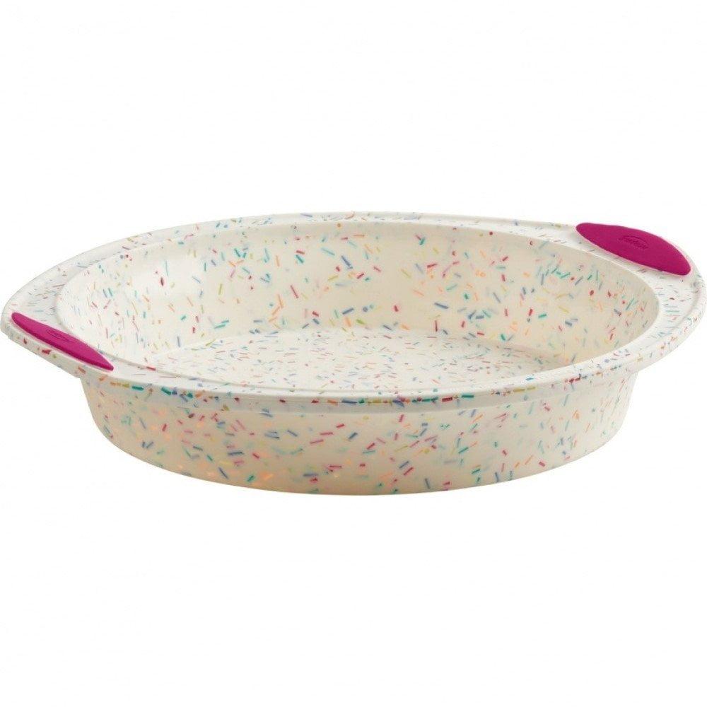 Trudeau Structure Silicone 9-Inch Round Cake Pan, Confetti/Fuchsia