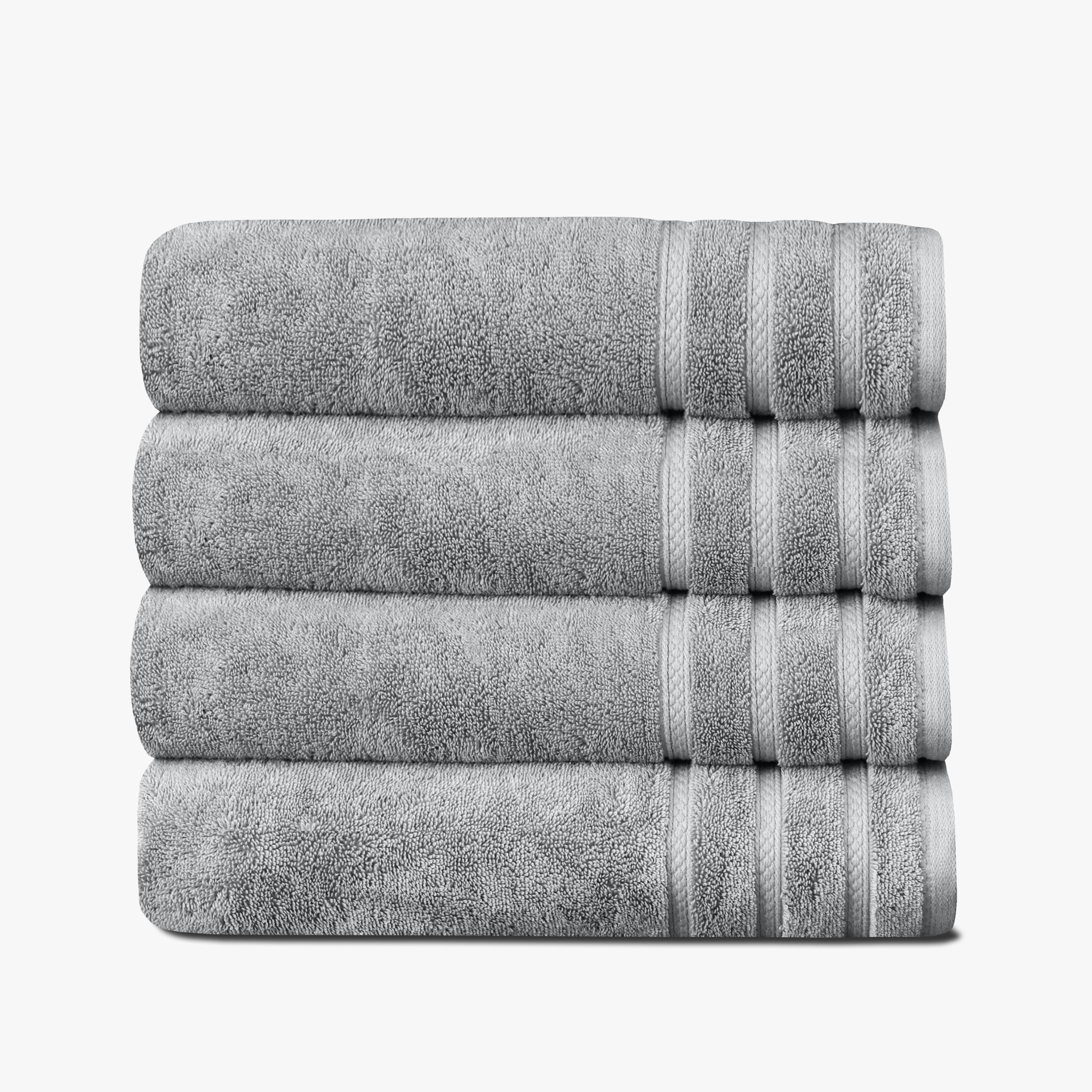 AuraSoft Light Gray Cotton 4-Piece Bath Towel Set