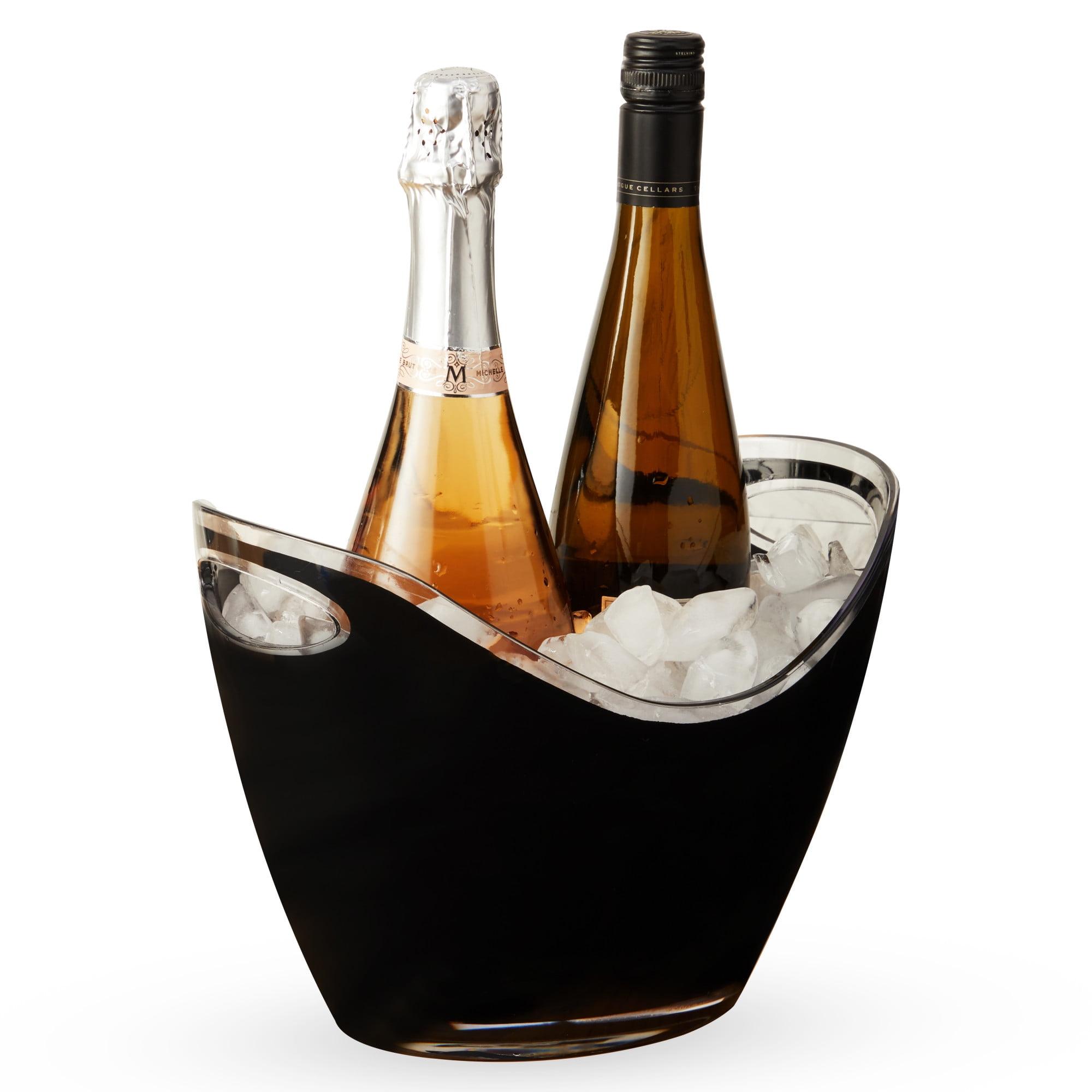 Black Acrylic Modern Ice Bucket with Cut-Out Handles